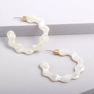 3/$30🔥 Wavy White Marbled Acrylic Resin Big Hoop Earrings